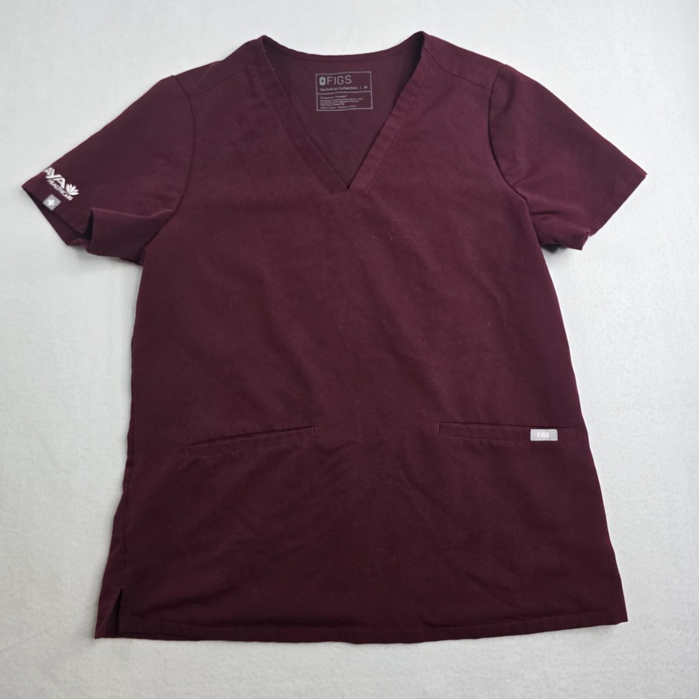 Figs Technical Collection Burgundy Scrub Top‎ Only Aya health logo Medium EUC